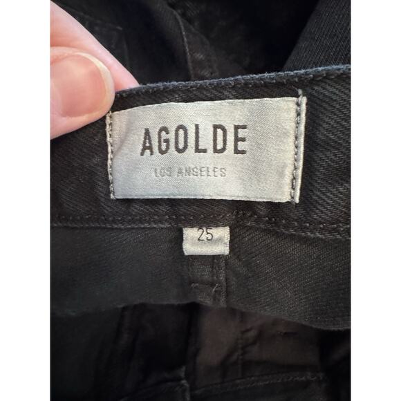 Agolde Ellis Wide Leg Denim Trouser - Crushed Black Sz 25 $268 - Picture 4 of 16